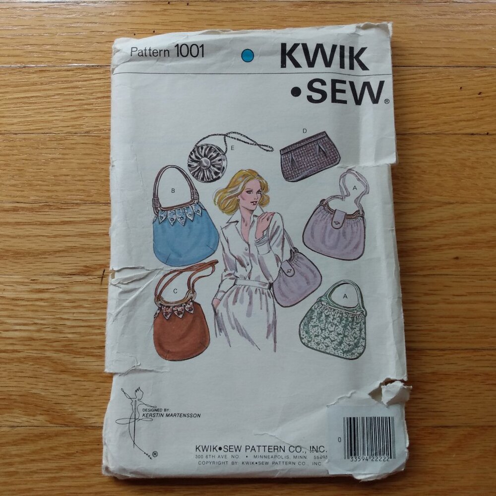 Vintage 70s Purse Sewing Pattern UNCUT Kwik Sew 1001 Shoulder Bags
